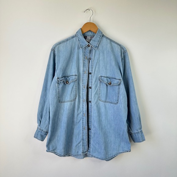 New York Line Denim Shirt Womens XL Chambray Long Sleeve Button Up Casual - Picture 1 of 5
